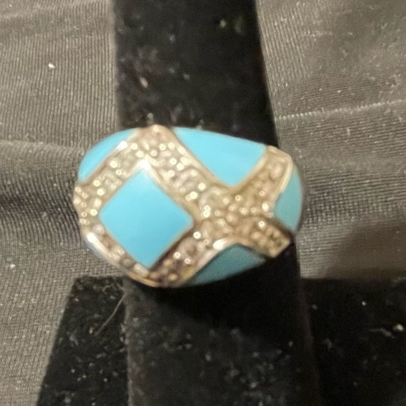 Sterling silver Cz turquoise enamel ring - Picture 4 of 4